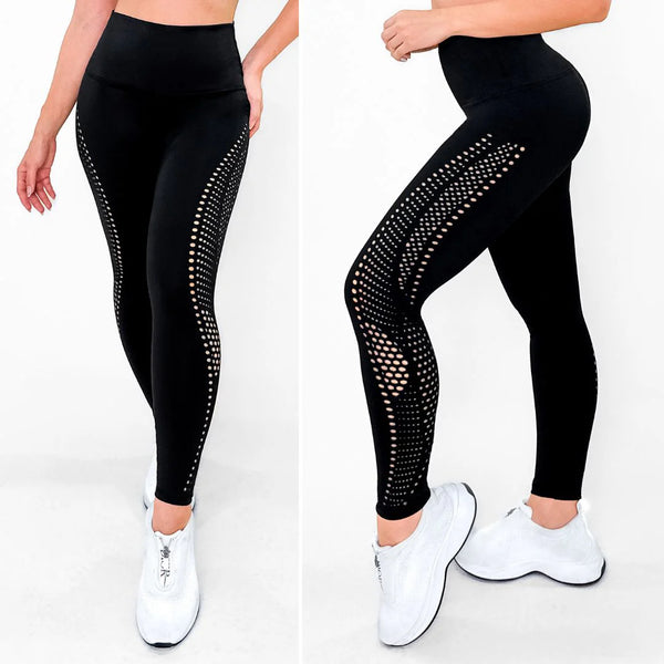 Luxury Black | Anti-Cellulite, High-Waisted Shaping Leggings (Laser-Cut Design)